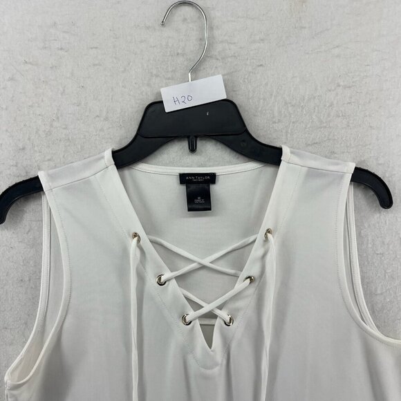 Ann Taylor Factory Tops Womens M White Lace Up V Neck Sleeveless Boho Minimalist - Picture 12 of 12